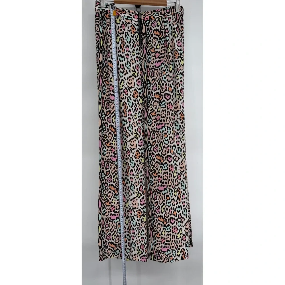 BCBGMAXAZRIA Women Rainbow Leopard Print Wide Leg Pants High Rise Sz S